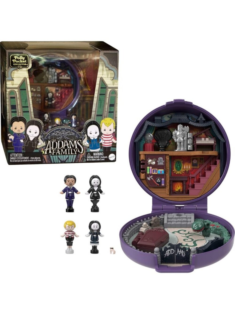 Collector Playset: Addams Family Compact with 4 Dolls & Accessory - Vintage Fun!